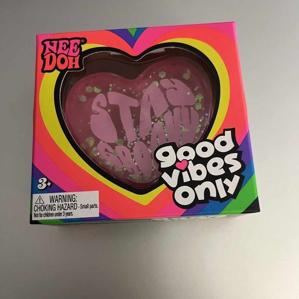 Schylling NeeDoh Good Vibes Only Heart Squeeze Toy Pink Stay Groovy Nee Doh